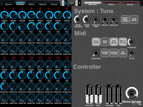 Performance mixer 1-16 / Midi Global settings 