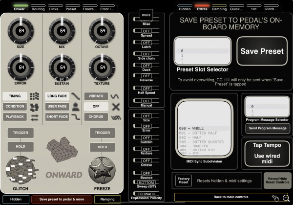 Elements to save preset to the pedal, load them up & more