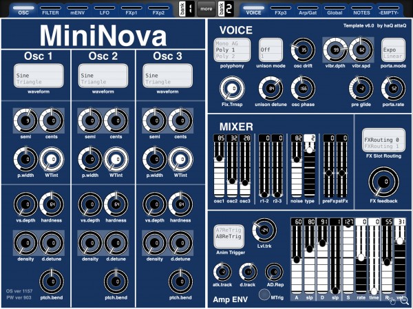 MiniNova synth editor for ipad - Osc and Voicing pages.png