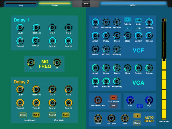 LAYOUT: Korg DSS-1 Sampler/Synth Page 2, Delays (Glow)