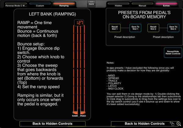 Ramp Speed, Midi reset & Pedal save slots