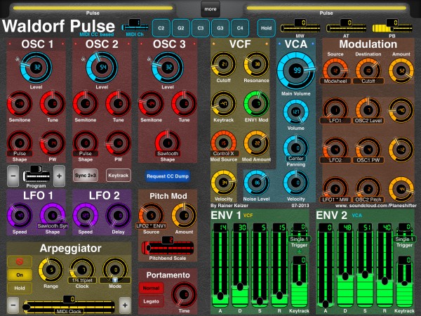 Waldorf Pulse layout for MIDI Designer on iPad (Retina, Glow)