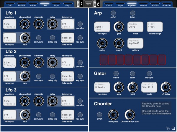 MiniNova synth editor for ipad - LFO and ArpGate pages.png