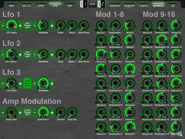 1.7 - Single LFO edit / Modmatrix 1-16